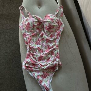 Betsey Johnson Pink Floral One Piece Swimsuit